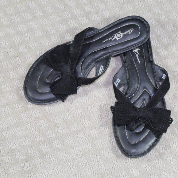 Born Crown Leather Black Perforated Bow Sandals - Picture 1 of 6